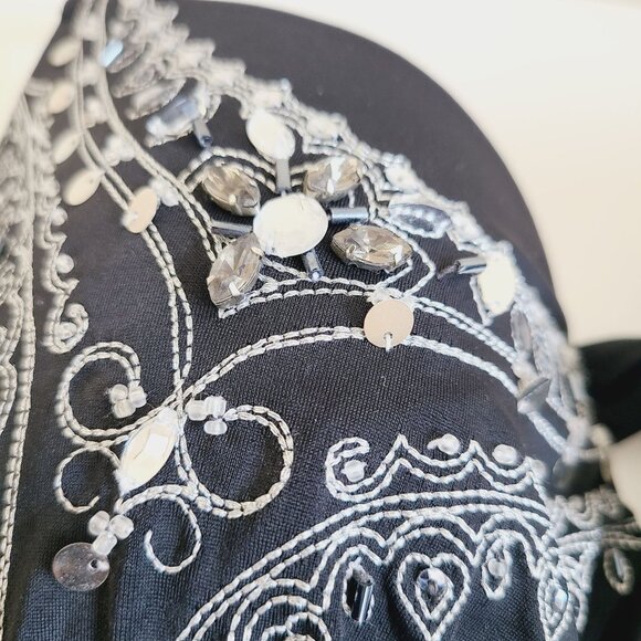 Swimsuit Top & Skirted Bottom Set Black Beaded Embroidered Padded Underwire - Picture 6 of 16